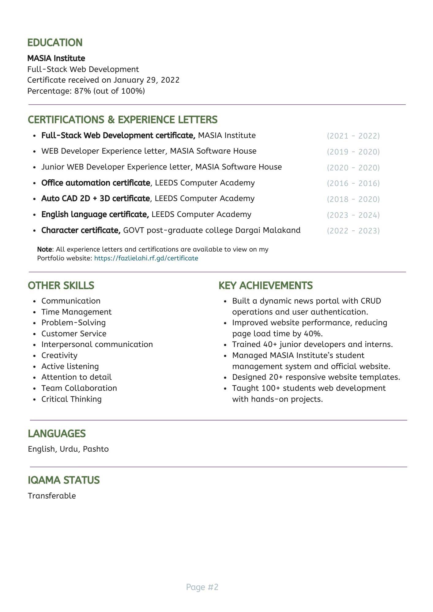 CV Page 2